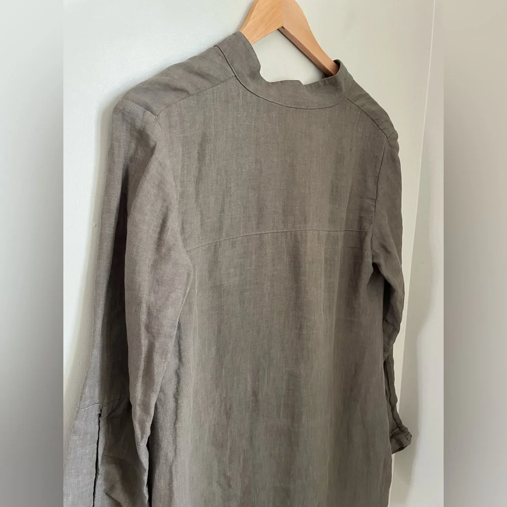 Sarah Pacini Italy 100% Linen Lagenlook Shirt Jacket Taupe S Granola Gorpcore - Picture 5 of 12